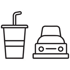Road Trip Essentials Drink and Car Line Art Illustration