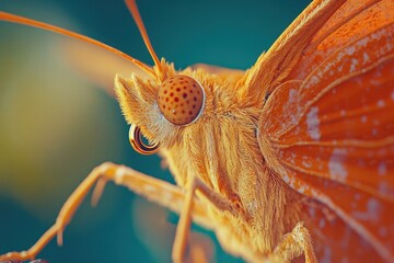Close up of a vibrant orange julia heliconian butterfly perched delicately in a lush garden setting, Close up of orange butterfly julia Heliconian collecting nectar