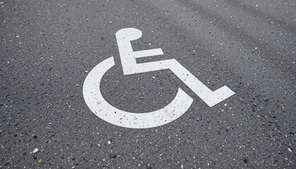 Accessible parking symbol painted on asphalt surface  