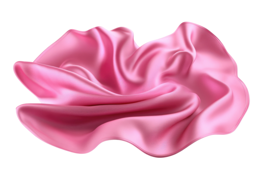 A digitally rendered image shows a pile of soft, pink fabric with smooth, flowing folds and subtle highlights, suggesting a luxurious and delicate textile