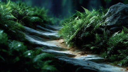 Winding path through a peaceful forest symbolizing patience in journey. Generative AI