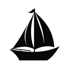 Simple silhouette black and white sailing boat icon on white background ready for various creative applications