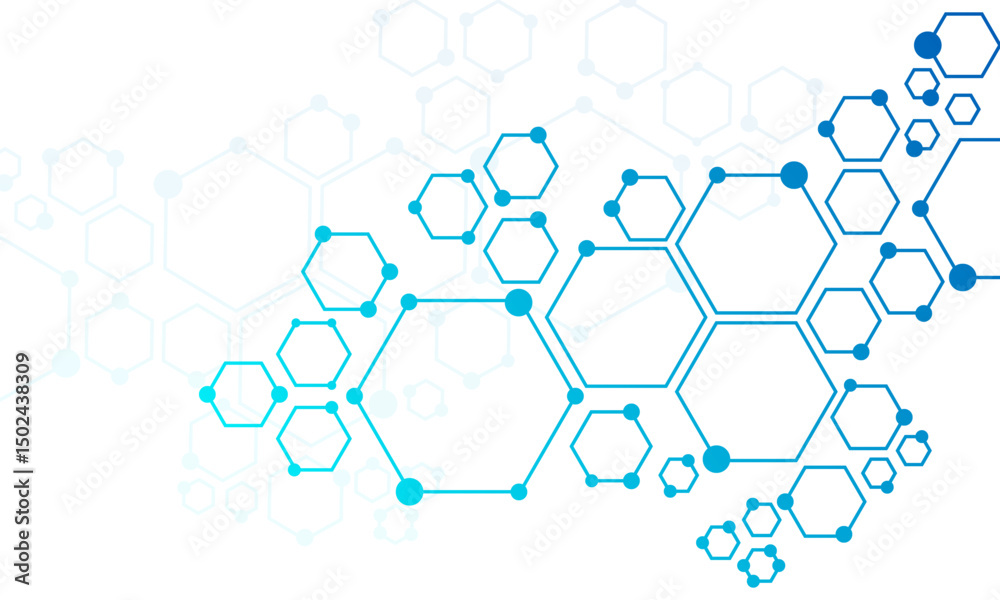 Wall mural abstract medical molecular structure background with blue hexagons. biotech and medical research hex