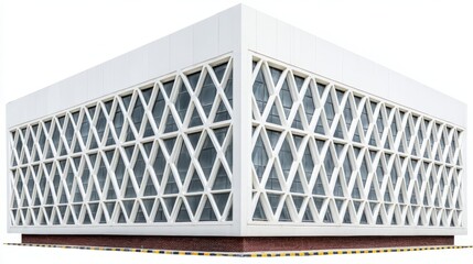 Perforated metal facade with geometric design isolated on white background. Generative AI