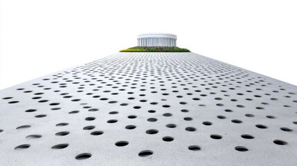 Modern perforated metal facade with rooftop garden. Generative AI