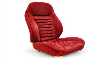 Red Velvet Upholstered Car Seat on White Background. Generative AI