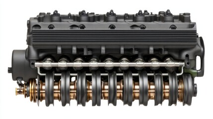Cut engine with push rods cut piston engine isolated on white background. Generative AI