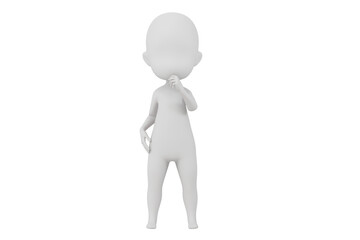 3D A Man thinking with a question mark icon. Minimal Cartoon white human sticky with red question mark isolated on white background. Looking for a solution. Decision and problem concept. 3d render.