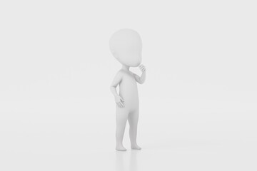 3D A Man thinking with a question mark icon. Minimal Cartoon white human sticky with red question mark isolated on white background. Looking for a solution. Decision and problem concept. 3d render.