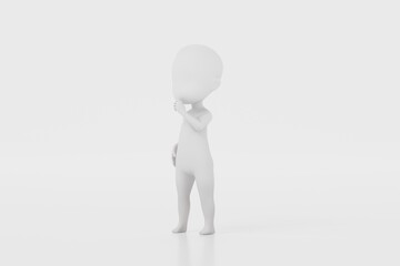 3D A Man thinking with a question mark icon. Minimal Cartoon white human sticky with red question mark isolated on white background. Looking for a solution. Decision and problem concept. 3d render.