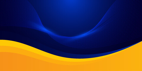 Abstract blue and yellow wave wide background banner curve element with line blue pettern space for text and message design, overlapping layers.
