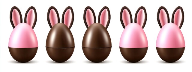 Four chocolate eggs with pink bunny ears