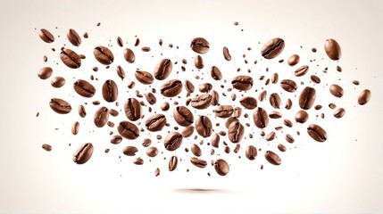 coffee beans in the air on a white background 