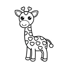 adorable cartoon valentine giraffe with hear coloring page 