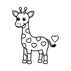 adorable cartoon valentine giraffe with hear coloring page 
