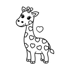 adorable cartoon valentine giraffe with hear coloring page 