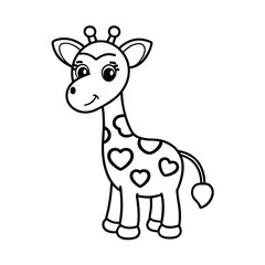 adorable cartoon valentine giraffe with hear coloring page 