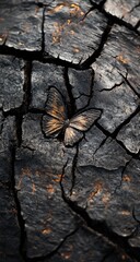 Obraz premium Butterfly rests on cracked, dark earth