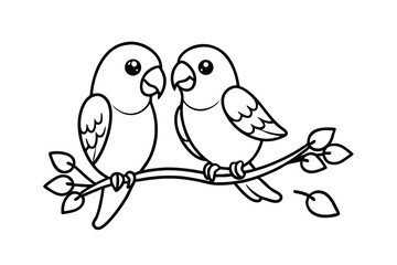 charming cartoon lovebirds illustration perched