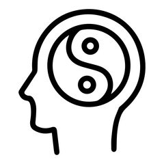 A head contains a Yin Yang symbol (outline style). The image represents the balance of opposing forces and interconnected duality within the mind and consciousness, symbolizing inner harmony