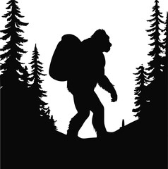 silhouette of a big foot with backpack 
