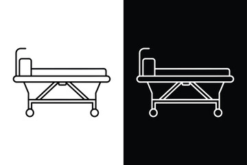 Outline Hospital Bed Vector. Black and White Medical Icon for Clinics and Emergency Use