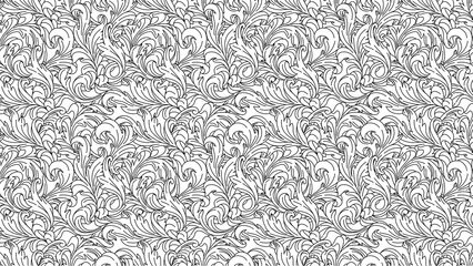 Islamic pattern - detailed seamless pattern of ornate leaves and swirls in black and white