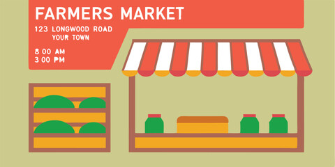 Obraz premium Colorful farmers market illustration featuring a simple storefront design and text