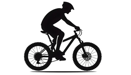 Naklejka premium Simple black bicycle and rider silhouette in motion, minimal design for environmental awareness with copy space