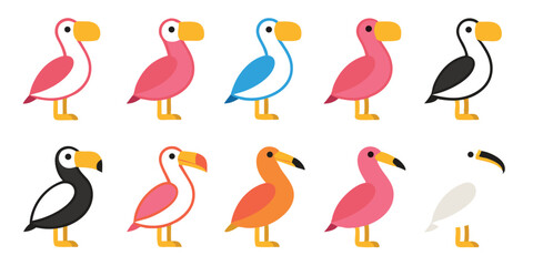 Diverse and colorful cartoon birds in various colors for creative projects