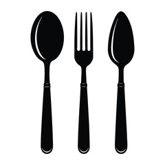 Silver fork, spoon, and knife set isolated on white for dining