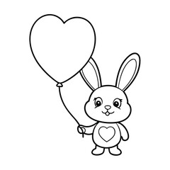 cute cartoon valentine bunny holding heart balloon coloring page