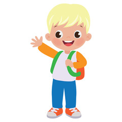 Cute little  school boy vector cartoon illustration