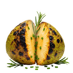 Grilled Breadfruit with Herbs and Steam Rising
