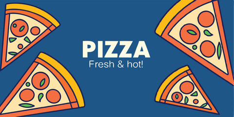 Fresh and hot pizza slices vector illustration on a white background for design projects
