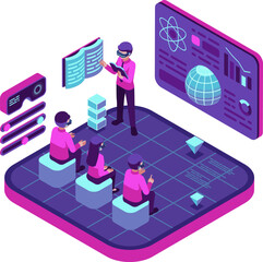 Isometric Virtual Metaverse Classroom with Teacher and Students