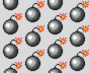 The seamless pixel background with bombs.
