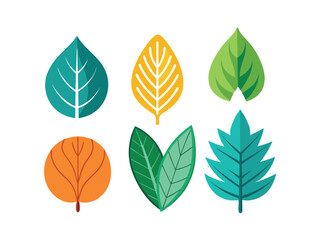 Obraz premium Collection of six colorful flat leaf illustrations 