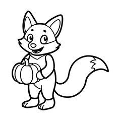 friendly thanksgiving fox holding pumpkin coloring page