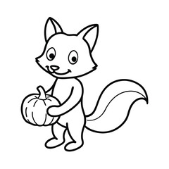 friendly thanksgiving fox holding pumpkin coloring page