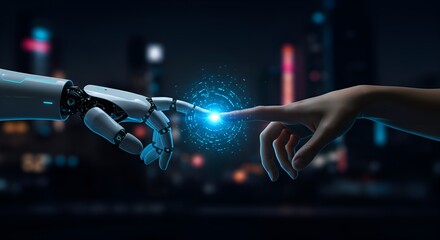 robotic hand touching digital interface