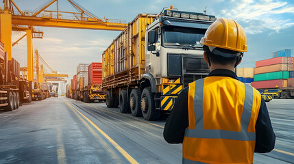 Port worker observes truck traffic