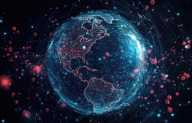 Obraz premium Global network, digital Earth, interconnected world