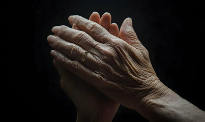 Fototapeta premium Aged hands clasped in prayer