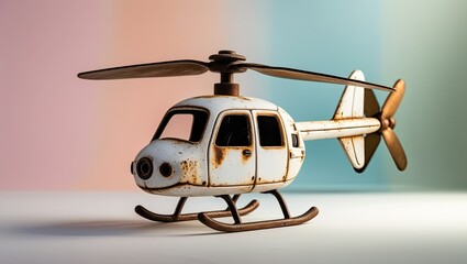 Rustic White Vintage Toy Helicopter with Rusty Texture