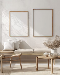 empty vertical picture frames mockup poster in a modern living room with furniture and decoration