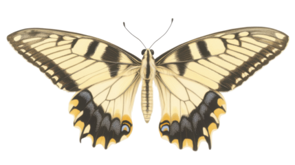 Detailed Butterfly with Yellow and Black Wings on a Transparent Background