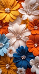 Obraz premium Close-up floral arrangement, various pastel colors, textured blooms, decorative pearls