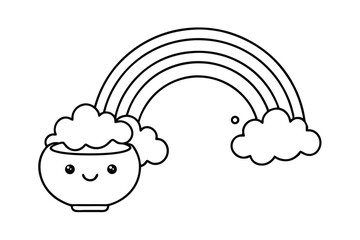 magical cartoon rainbow with pot of gold coloring page