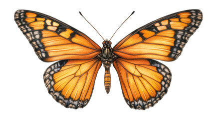Fototapeta premium Monarch Butterfly with Vivid Orange Wings and Intricate Patterns on Transparent Background